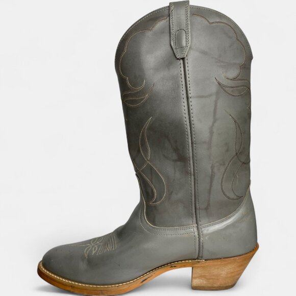 Acme Vintage Gray Leather Western Cowboy Work Boots Men's 12 - Picture 5 of 13